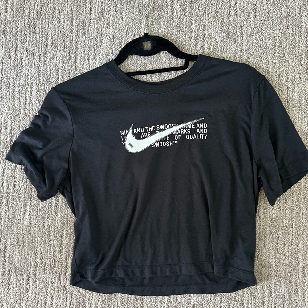 Nike Black Crop Top with White Swoosh